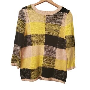 Women's Topshop Crew Neck Pullover Colorblock Sweater Sz US 4 Yellow Black Beige